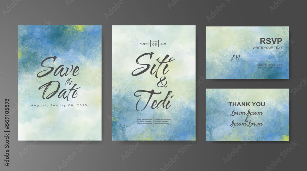 Wedding invitation with abstract watercolor background