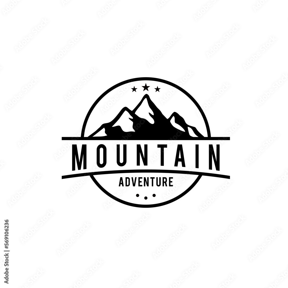 Mountain, Adventure and Outdoor vintage logo template, badge or emblem style. Vector design element.