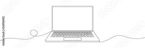 Continuous line drawing of a computer monitor. Linear background of laptop sign. Continuous line drawing. 