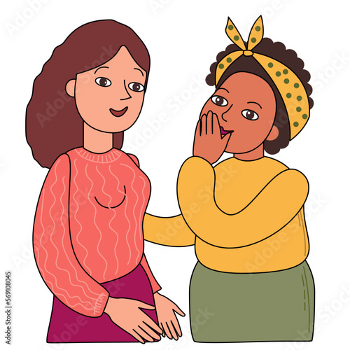 Woman gossipping, telling, whispering secrets. Girlfriends talking behind back