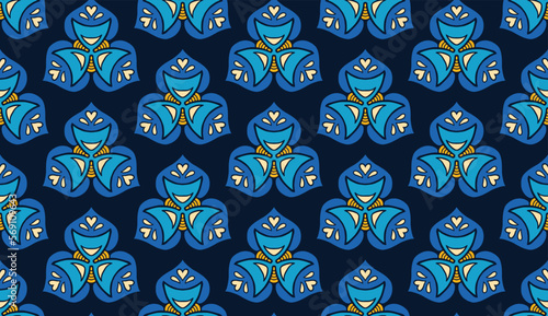 Geometric ethnic pattern seamless flower color oriental. seamless pattern.Design for fabric,curtain,blue background, carpet, shawl,clothing,wrapping, Batik,fabric,handkerchief,Vector illustration.