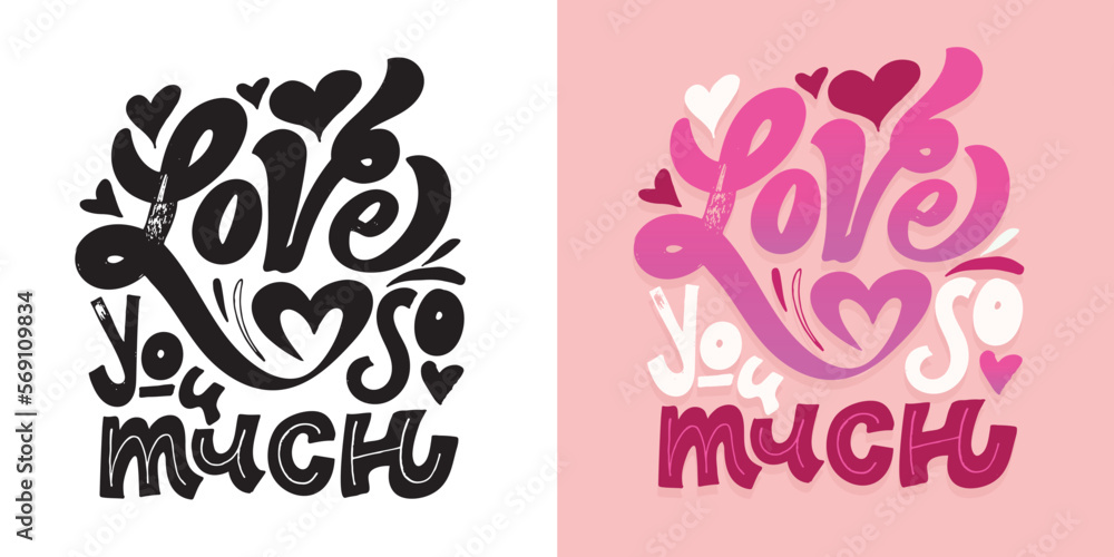 Lettering postcard about love. Happy Valentine'day card - hand drawn doodle lettering postcard. Heart, be mine. Vector