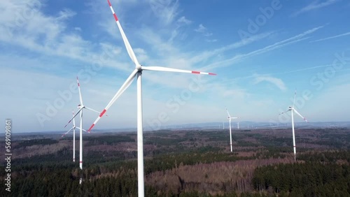 Green electricity future Panoramic video of wind turbines  