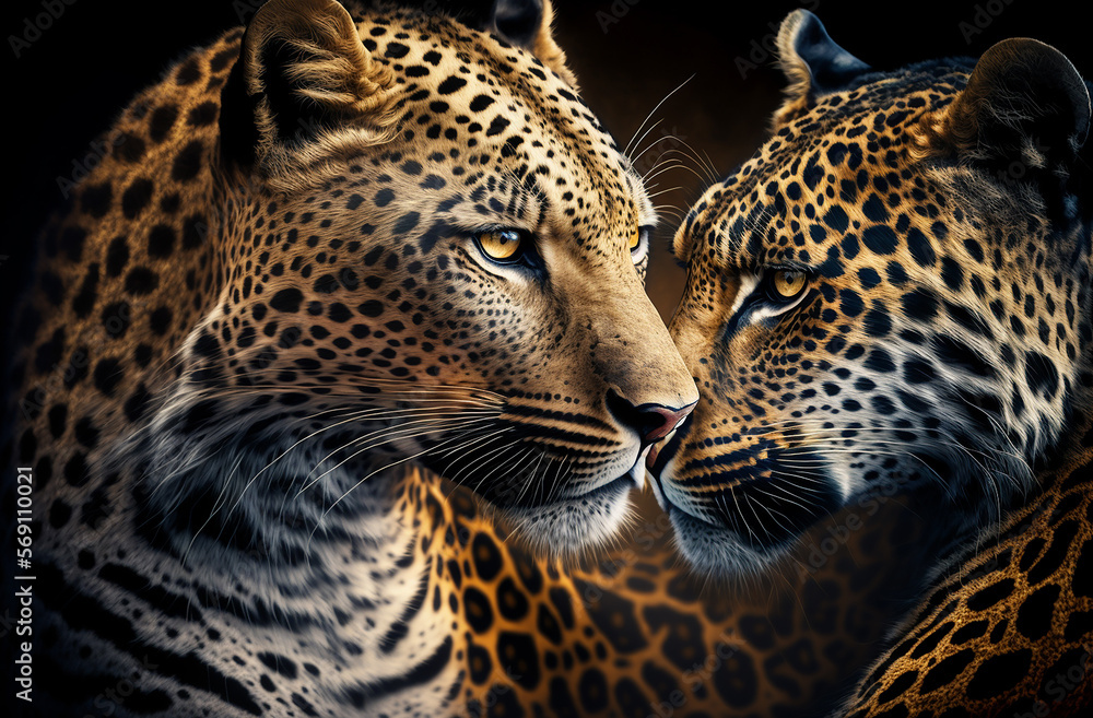 Obraz premium LOVE LEOPARD. SELECTIVE FOCUS. Generative AI,