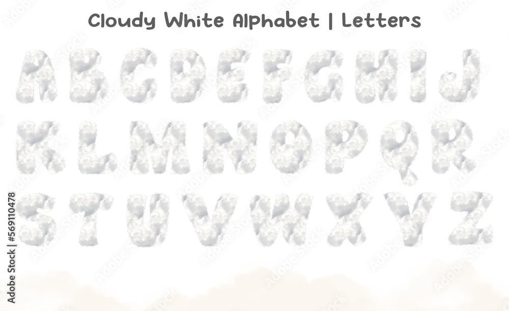 Cloudy white alphabet uppercase letters. This is a part of a set which also includes symbols, shapes, frames and numbers from 0 to 9. Fluffy decorative design elements.
Cloudy white alphabet uppercase letters. This is a part of a set which also includes symbols, shapes, frames and numbers from 0 to 9. Fluffy decorative design elements.