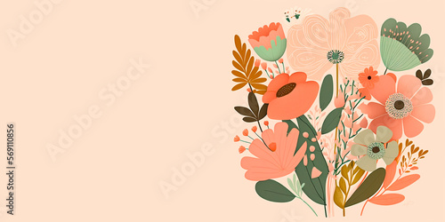 Ilustraci  n con motivos florales sobre fondo rosado estilo vintage  colores pastel  generative ai.