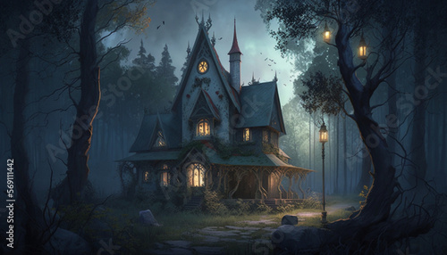 beautiful house in the forest surrounded by ghosts and devils © VortexArtCo