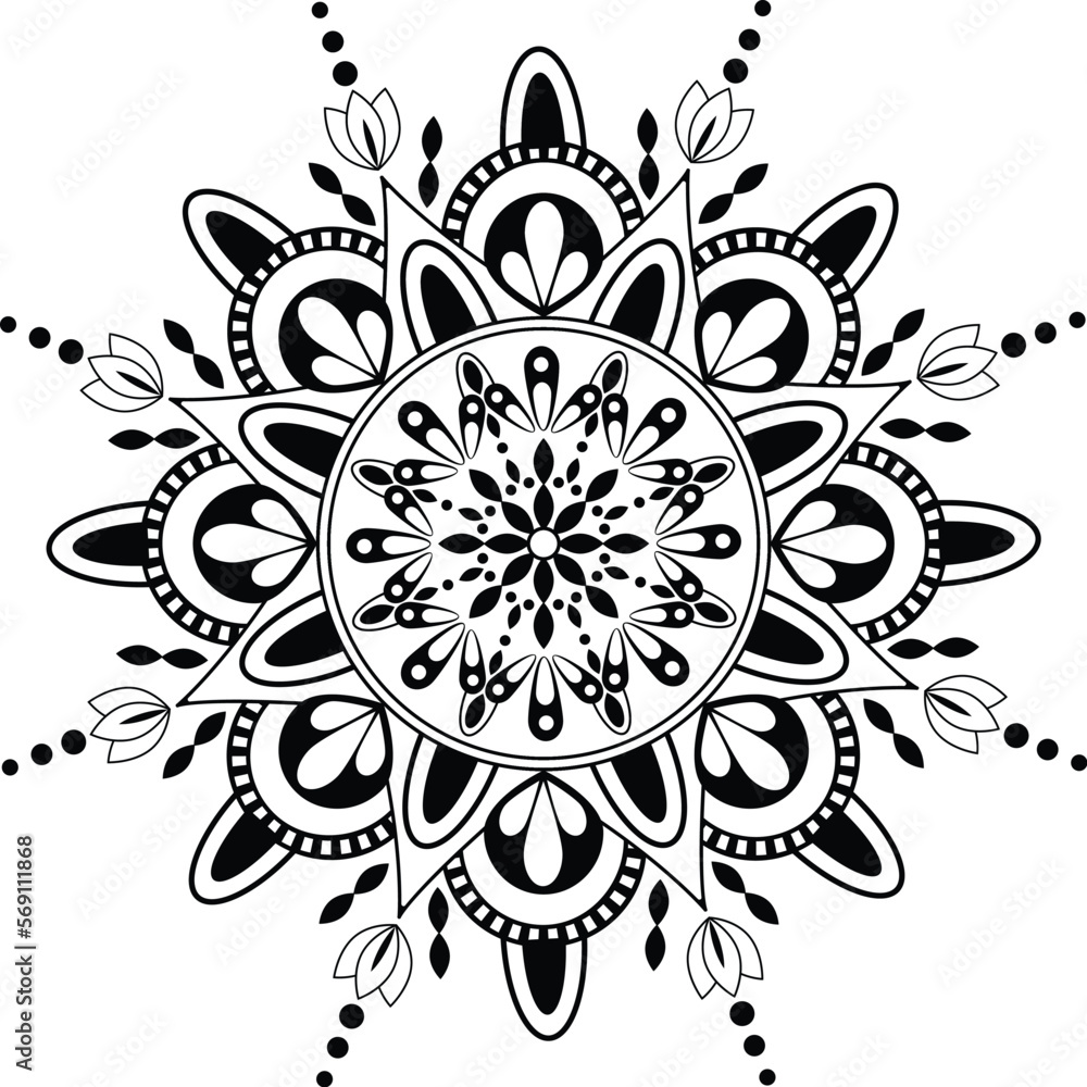 Elegant Simple Islamic Vector Mandala Template Black and White