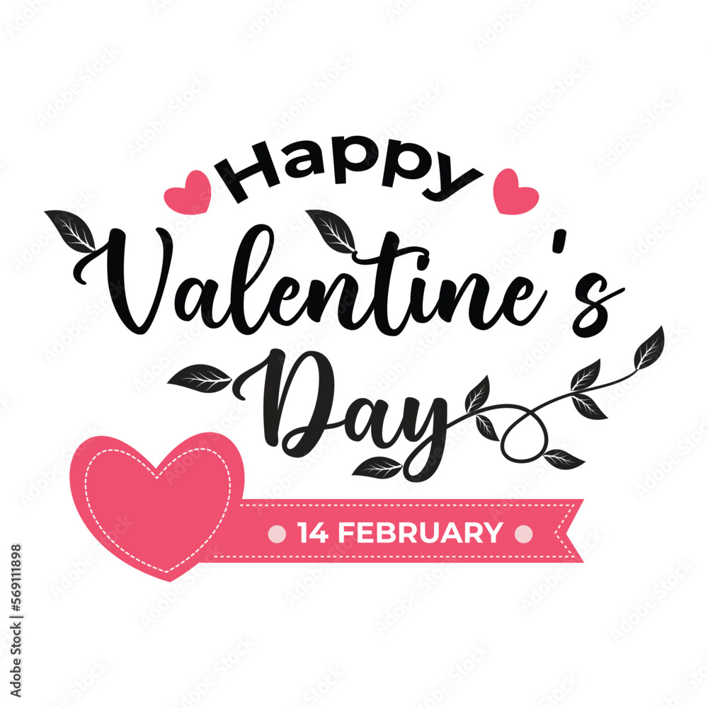 Happy Valentines Day typography poster with handwritten calligraphic text, isolated on white background. Vector illustration 