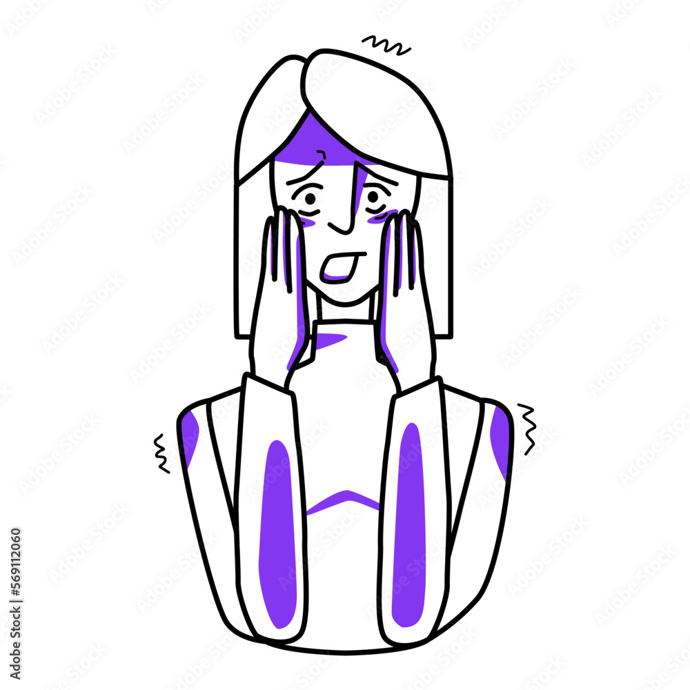 Frightened lady, emotion of fear. Afraid half body woman line drawing, horror panic mood, dread, cover her face with hands. Frightened lady, emotion of fear. Afraid half body woman line drawing, horror panic mood, dread, cover her face with hands.