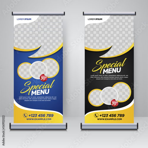 Food and Restaurant roll up banner design template
