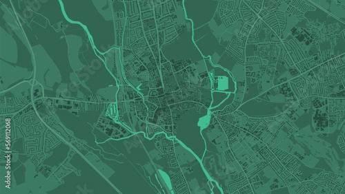 Oxford map, the UK. Background green map with roads and railways, parks and rivers.