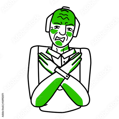 Elderly man with emotion of disgust. Disgusted half body grandfather drawing. Old aged pensioner in a negative mood.