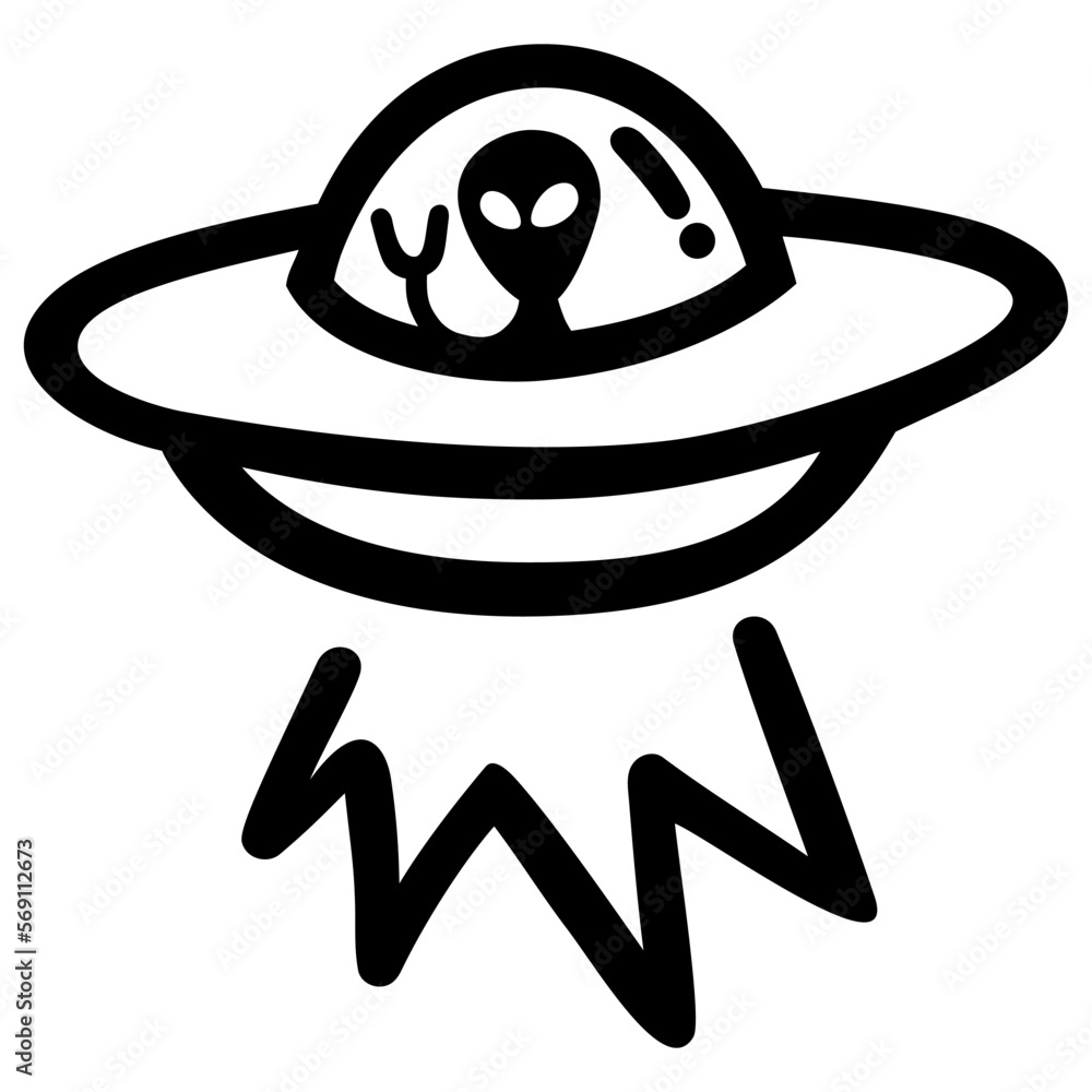 Alien UFO Spaceship Saucer Line Art Doodle Drawing Vector