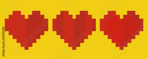 A set red pixel silhouette in the form of a hearton a yellow background.