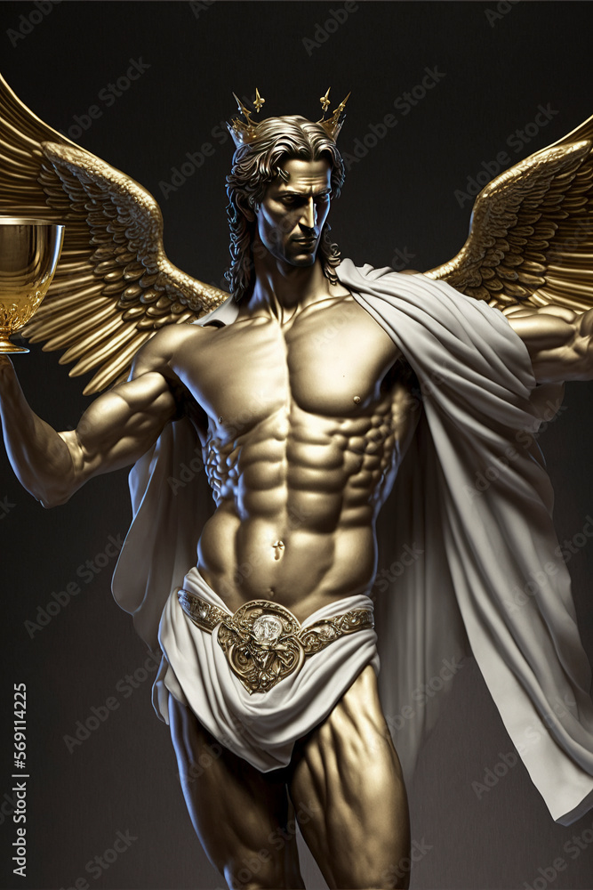 Futurist Bacco, Dionysus, god of wine, parties, fruits,angel of wine, from the mythology of Ancient Greece, Rome created with Generative AI technology Futurist Bacco, Dionysus, god of wine, parties, fruits,angel of wine, from the mythology of Ancient Greece, Rome created with Generative AI technology