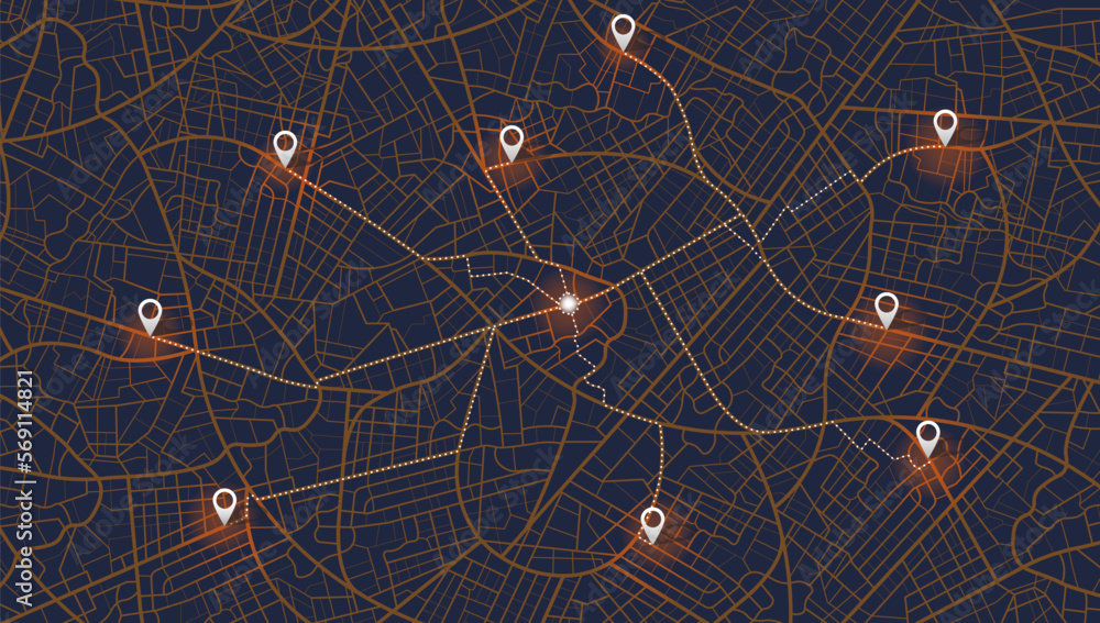 Gps map navigation to own house. City top view. View from above the map ...