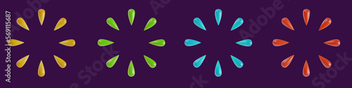 Set 3d cartoon festive fireworks or rays in realistic minimal style. Collection holiday color decoration elements. Cute explosion effect. Vector kids illustration.