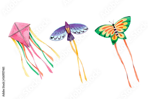 Watercolor beautiful kites collection