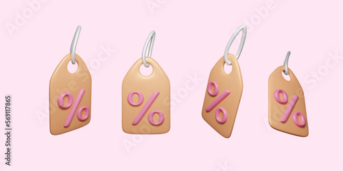 3D price tag set. Shopping and sale promotion