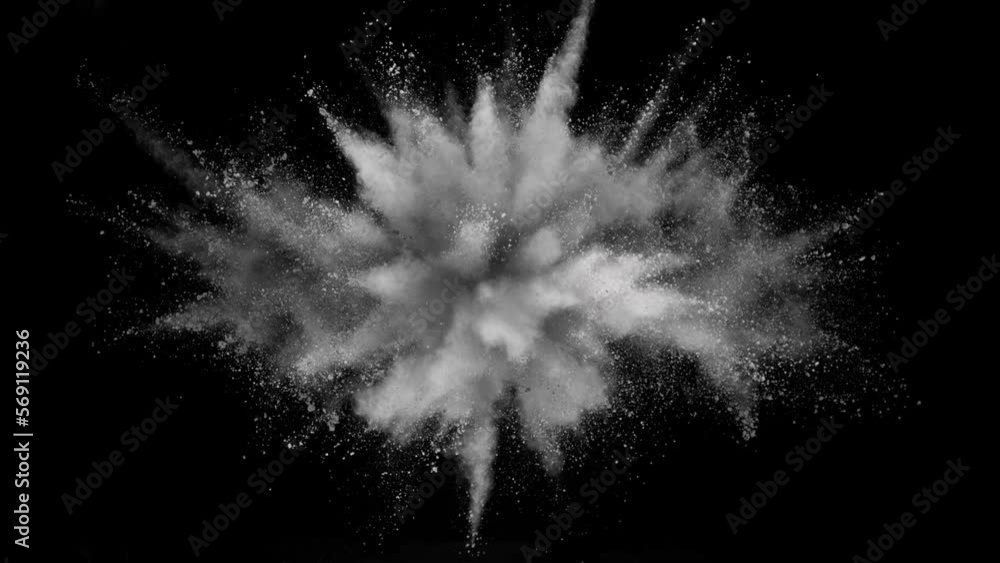 Super slow motion of white powder explosion isolated on black background. Filmed on high speed cinema camera, 1000fps.