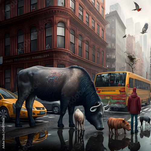 animals in the city with people Generative AI
