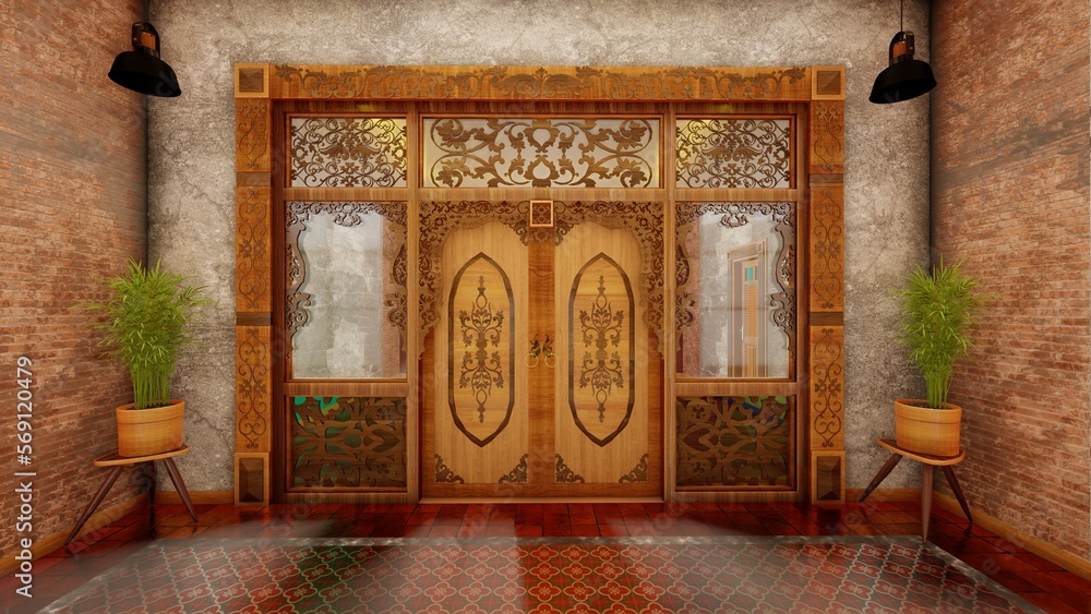 Javanese traditional doors and windows, with unfinished walls, 3D ...