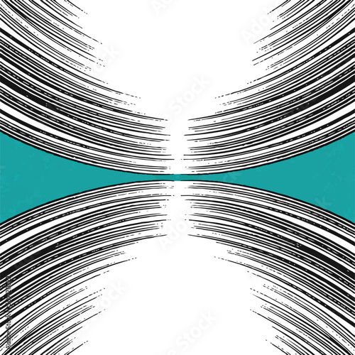 Blueish Green background with two white and black disc circle decoration with empty copy space isolated on square template for social media template, paper and textile scarf print, or poster.
