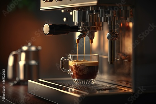 Billede på lærred Close-up of espresso pouring from coffee machine