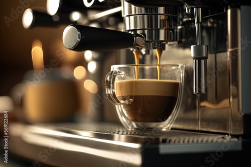 Fototapeta Close-up of espresso pouring from coffee machine