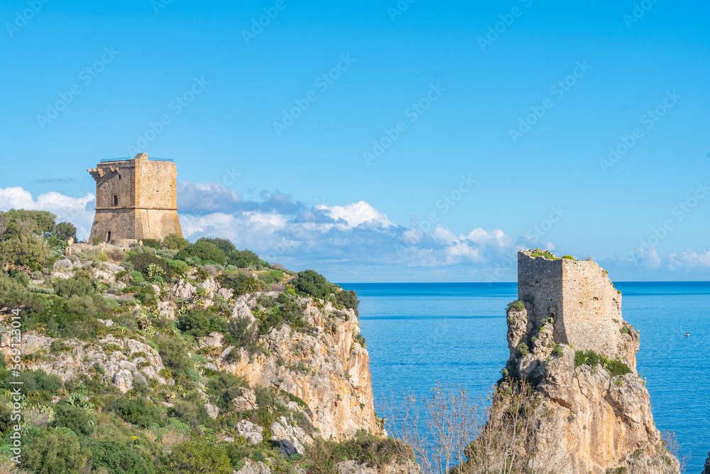Sicily, Italy: the Scopello tower (or Doria tower) inside the Zingaro Nature Reserve