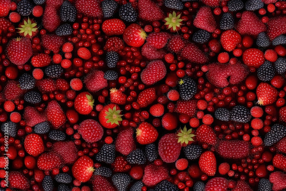 red fruits blended top view illustration generative ai - obrazy, fototapety, plakaty 