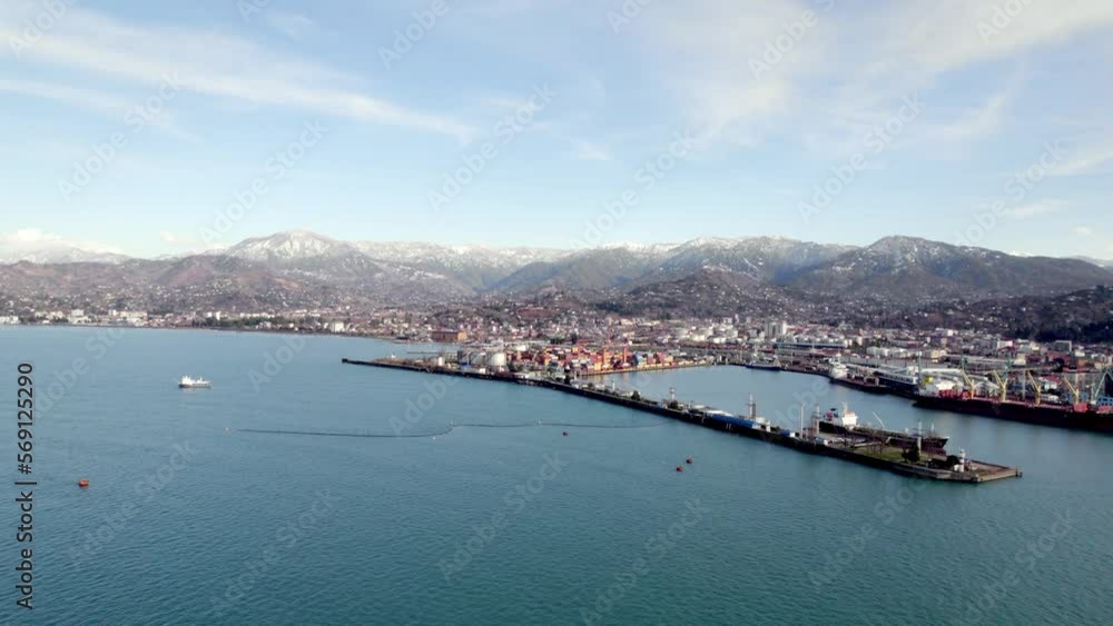 Aerial view of the coast of Batumi. View of the seaport. Aerial view of the coast of Batumi. View of the seaport.