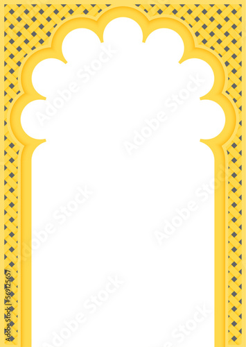 Vector Indian frame with texture with relief effect. Golden texture