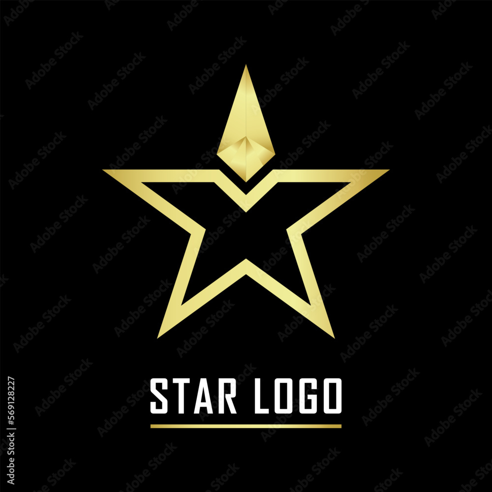 Obraz premium Gold Star Logo vector in elegant style on black background. Vector Illustration.
