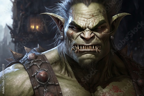 A hulking ogre with rough, mottled skin and razor-sharp teeth that terrorize nearby villages. Digital art painting, Fantasy art, Wallpaper photo