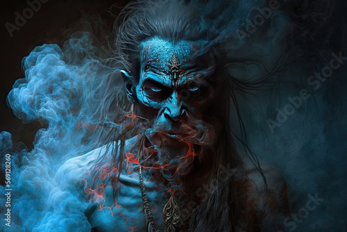 A jinn with smoke for a body and eyes that glow like coals, who can grant wishes but often twists them to its own advantage. Digital art painting, Fantasy art, Wallpaper photo
