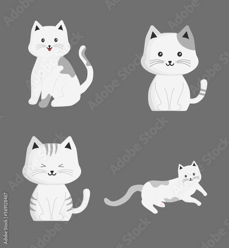 Collection Of Cute Cats On A Flat Gray Background
