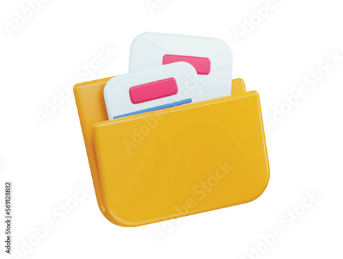 Folder and paper for management file document with 3d vector icon illustration