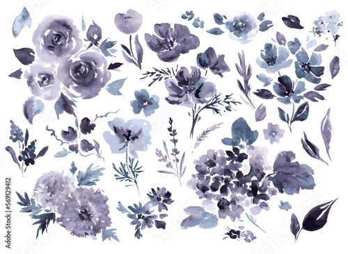 Rustic purple watercolor florals for any design