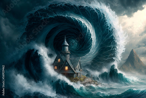 A spiralling storm of fantasy. Generative AI photo
