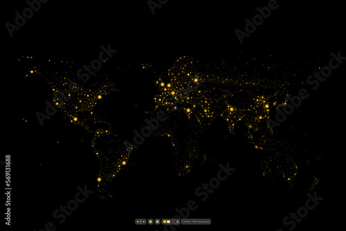 World map night lights. Continent africa, antarctic, asia, europe, america, australia vector detailed illustration