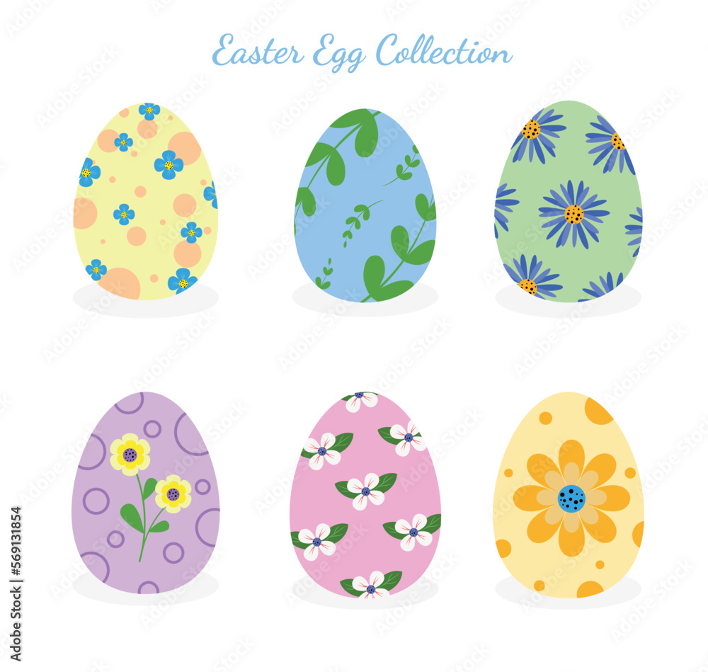 Set of Easter eggs with flower shell.