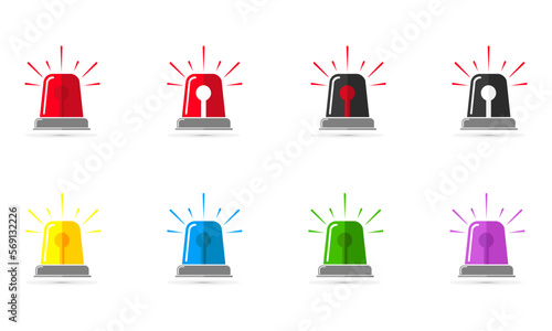 set of police flashers, siren flashers red flashing beacon icon flat design isolated on white background eps10