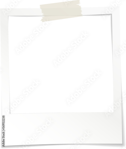 instant picture frame with adhesive tape, snapshot photo frame template, vector illustration