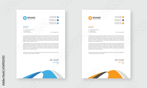 Professional letterhead design template with cyan, blue, yellow and orange color combination. A4 business letterhead design layout. (ID: 569132421)