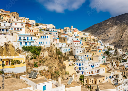 Hillside colorful homes in the old tradition village Olympos