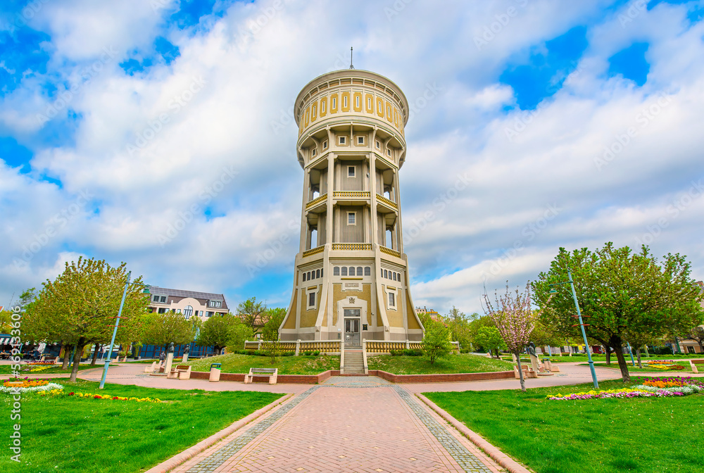 The Water Tower Viztorony Landmark at Saint Istvan Square in Szeged, Hungary