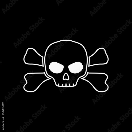 Death skull head, bones danger symbol. Horror, toxic poison, pirate icon isolated on black background. 