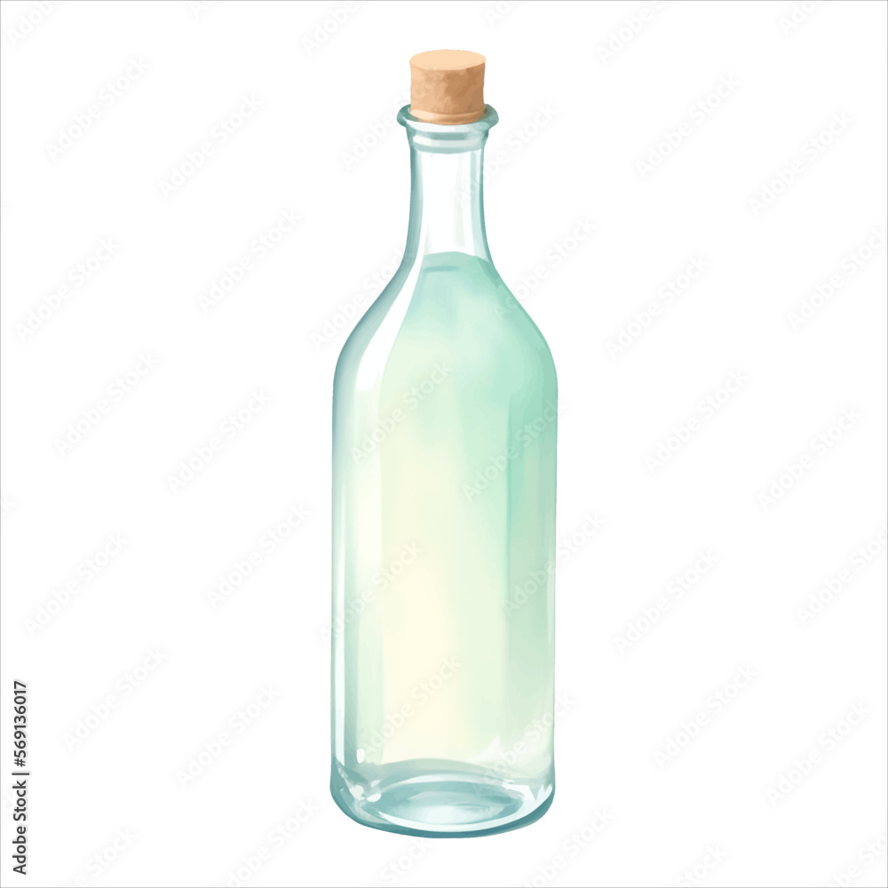 Empty Bottle Isolated Detailed Hand Drawn Painting Illustration